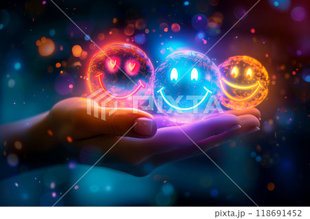 手のひらに浮かぶ抽象的なネオンライト 118691452