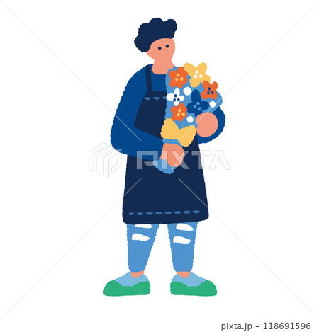 花屋の男性のフラットでシンプルなイラスト 118691596