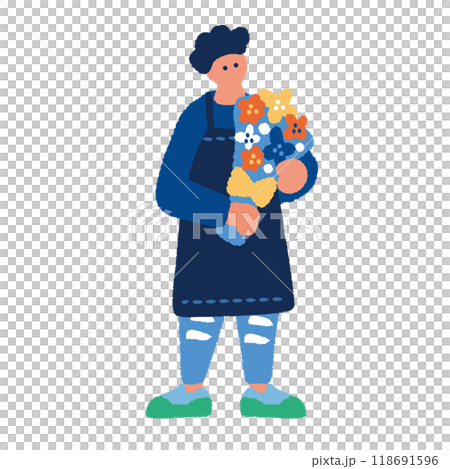 花屋の男性のフラットでシンプルなイラスト 118691596