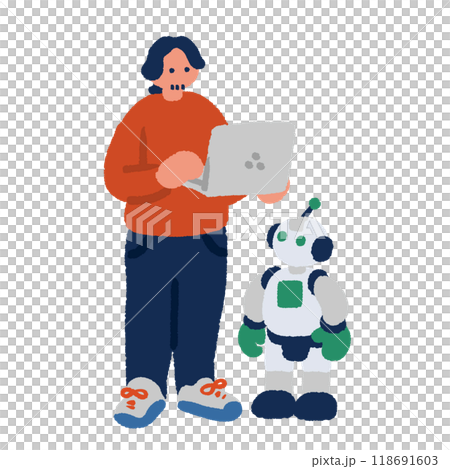 Simple and flat illustration of an AI robot engineer 118691603
