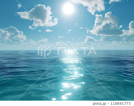 海に浮かぶ雲と太陽の光のイラスト素材 [118691773] - PIXTA