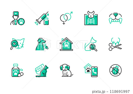 Veterinary and animal care - set of line design style icons 118691997