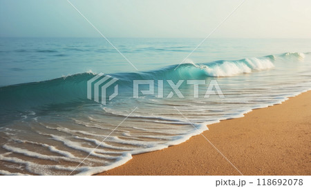 Sand and soft blue ocean wave. Generative AI 118692078