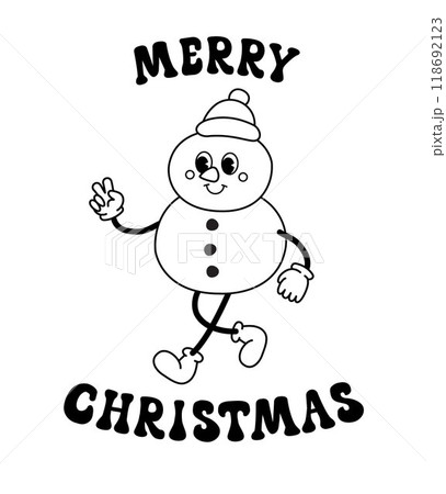 Vector groovy snowman with merry Christmas text Vector groovy snowman with merry Christmas text 118692123