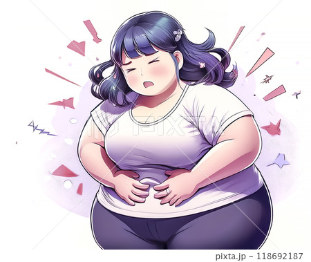 お腹の贅肉を気にする、お腹が出た悩む女性のイメージ素材 118692187