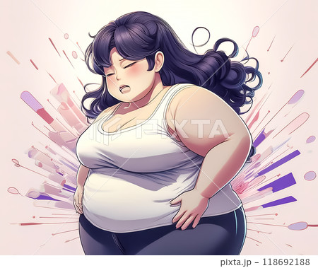 お腹の贅肉を気にする、お腹が出た悩む女性のイメージ素材 118692188