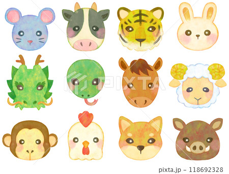 かわいい十二支のイラストセット 顔 正面 118692328