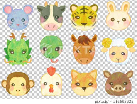 かわいい十二支のイラストセット 顔 正面 118692328