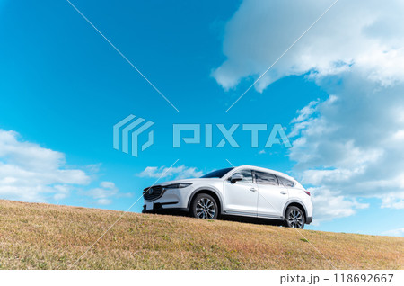 白いSUVタイプの乗用車 白いSUVタイプの乗用車 118692667