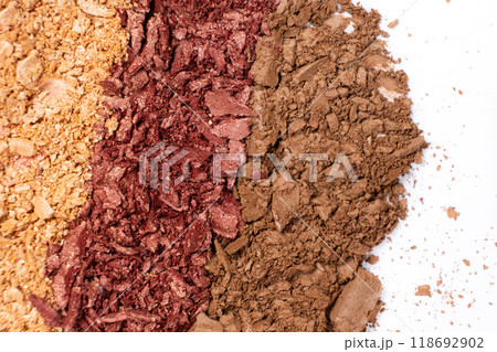 Macro texture of different shades of eyeshadow top view Macro texture of different shades of eyeshadow top view 118692902