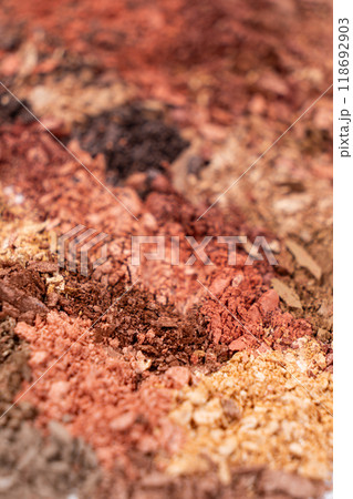 Macro texture of different shades of eyeshadow Macro texture of different shades of eyeshadow 118692903