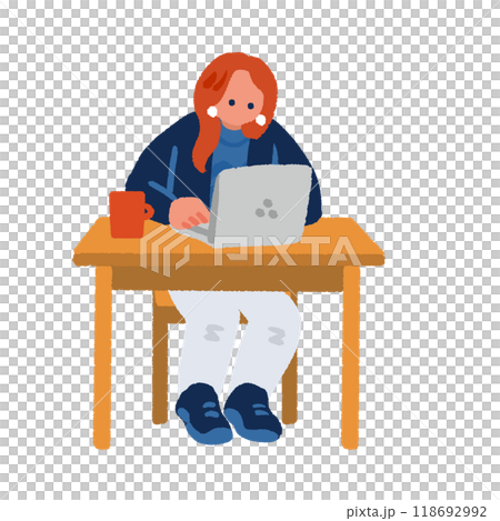 一位女士在辦公桌前使用筆記型電腦的插圖 一位女士在辦公桌前使用筆記型電腦的插圖 118692992