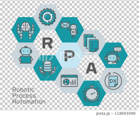 RPA（Robotic Process Automation）　六角形のデザイン 118693090