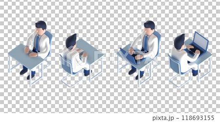 Isometric 3D illustration of a smart doctor or doctor male character wearing a white coat and tie 118693155