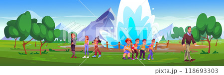 Children with teachers visiting geyser park 118693303
