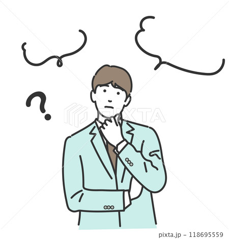 腕組みし顎に手をやり考えるスーツのビジネスマン ベクターイラスト 吹き出し 悩む 白バック 腕組みし顎に手をやり考えるスーツのビジネスマン ベクターイラスト 吹き出し 悩む 白バック 118695559