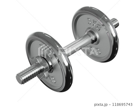 Black adjustable dumbbell, weightlifting gym equipment, side view 118695743