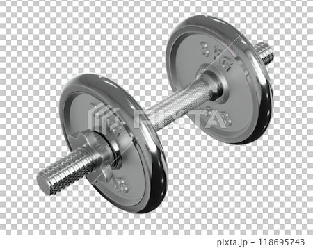 Black adjustable dumbbell, weightlifting gym equipment, side view 118695743