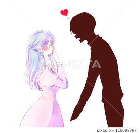 告白する男性の影絵と驚く女性 告白する男性の影絵と驚く女性 118695767