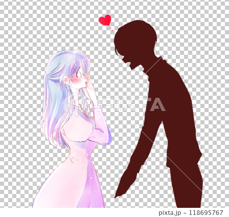 告白する男性の影絵と驚く女性 告白する男性の影絵と驚く女性 118695767