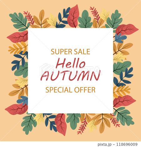 Autumn sale banner. Vector illustration with colorful leaves. 118696009