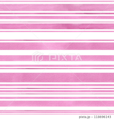 Horizontal abstract wide and narrow pastel pink stripes watercolor seamless pattern. Hand drawn brush strokes illustration. For spring, romantic home decor textile, package, wallpaper 118696143