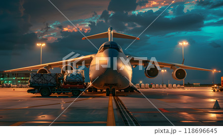 A cargo plane at the airport docks loads or unloads cargo. AI Generated 118696645