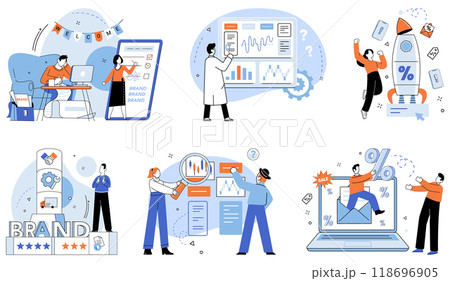 Brand vector illustration. Competitive, arena, challenges brand to evolve and thrive in dynamic landscape Identity, mirror, reflects brands character, creating connection with audience 118696905
