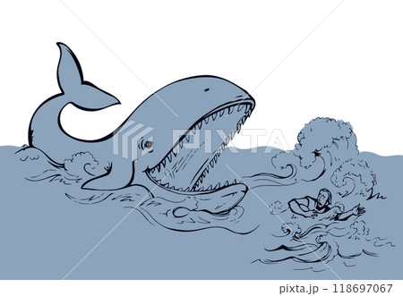 Man swims through the waves of the storm. Vector drawing Man swims through the waves of the storm. Vector drawing 118697067