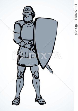 Knight with sword and spear. Vector drawing Knight with sword and spear. Vector drawing 118697081