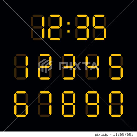 Digital numbers isolated on black background. 118697693