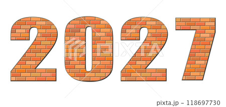 Vector font build out of red bricks. New Year numerals isolated on white background Vector font build out of red bricks. New Year numerals isolated on white background 118697730