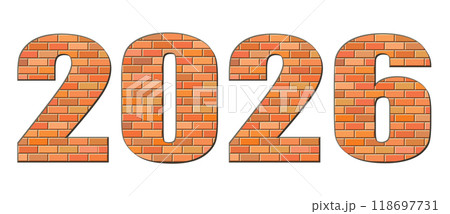 Vector font build out of red bricks. New Year numerals isolated on white background Vector font build out of red bricks. New Year numerals isolated on white background 118697731