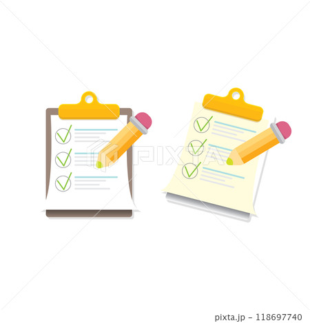 vector cartoon Clipboard icons set with green checkmarks and orange pencil isolated on transparent background. Checklist vector flat style symbol collection. to do list logo vector cartoon Clipboard icons set with green checkmarks and orange pencil isolated on transparent background. Checklist vector flat style symbol collection. to do list logo 118697740