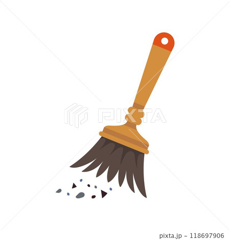 Small broom sweeping up trash. 118697906