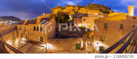 Nighttime Panoramic View of Tossa de Mar Old Town, Catalonia, Spain 118698239