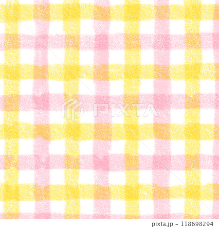Pink Yellow Gingham Check Hand Drawn Pattern Background Overlay 118698294