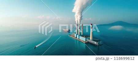 A large power plant is emitting smoke into the air by AI generated image A large power plant is emitting smoke into the air by AI generated image 118699612