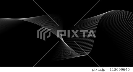 Abstract wave element for design. Curved wavy line on dark background. Vector illustration 118699640