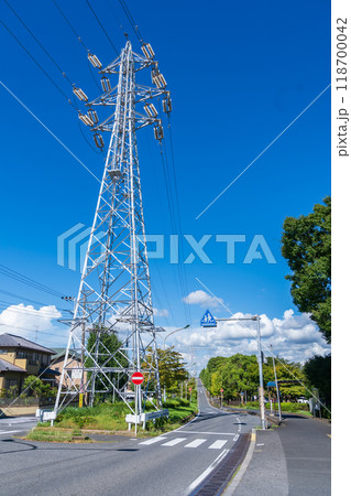 夏の松戸運動公園近くの道の青空 夏の松戸運動公園近くの道の青空 118700042