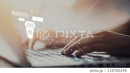 Human interact with AI artificial intelligence virtual assistant EIDE 118700249
