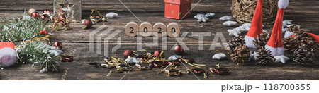 2020 sign in the middle of holiday decoration 2020 sign in the middle of holiday decoration 118700355