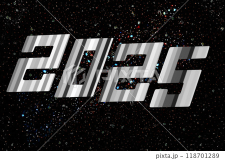 New Year's date. Numbers 2025 on a background with confetti. The numbers 2025 are square in shape and colored with vertical stripes. New Year's date. Numbers 2025 on a background with confetti. The numbers 2025 are square in shape and colored with vertical stripes. 118701289