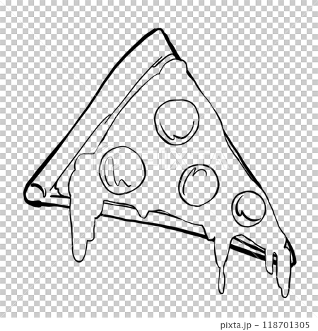 Pepperoni pizza slice line drawing 118701305