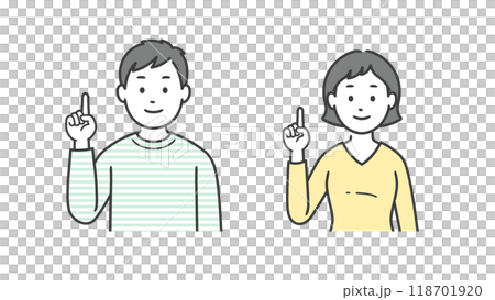 Upper body illustration of an adult man and woman pointing 118701920