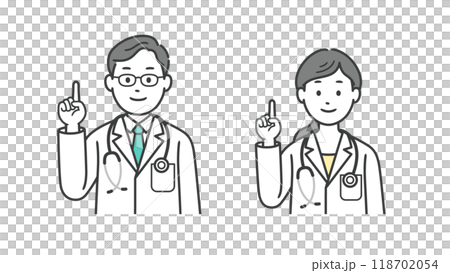 男性和女性醫生指點的上半身插圖 118702054