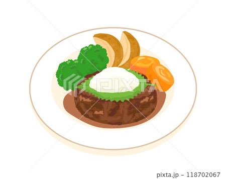 和風おろしハンバーグと野菜の付け合わせのイラスト 和風おろしハンバーグと野菜の付け合わせのイラスト 118702067
