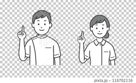 男性和女性護士指著的上半身插圖 118702116