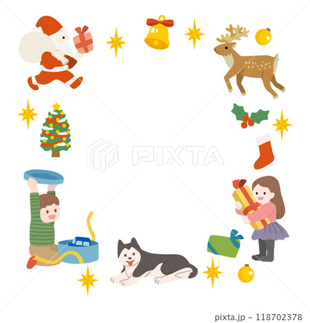 クリスマスのサンタと子ども達のベクターフレーム 118702378