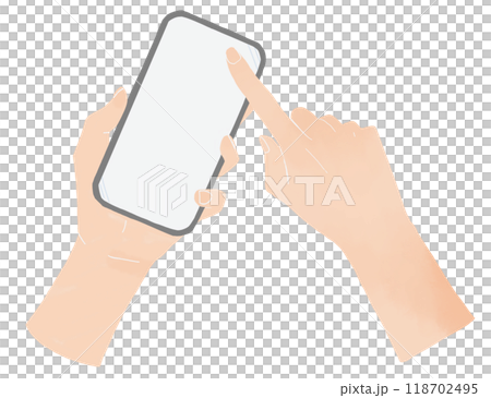 Illustration of a hand operating a smartphone 118702495